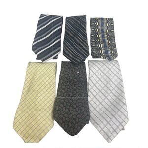 Lot of 6 Silver Yellow Black Striped Plaid Vintage and Modern Mens Neck Ties